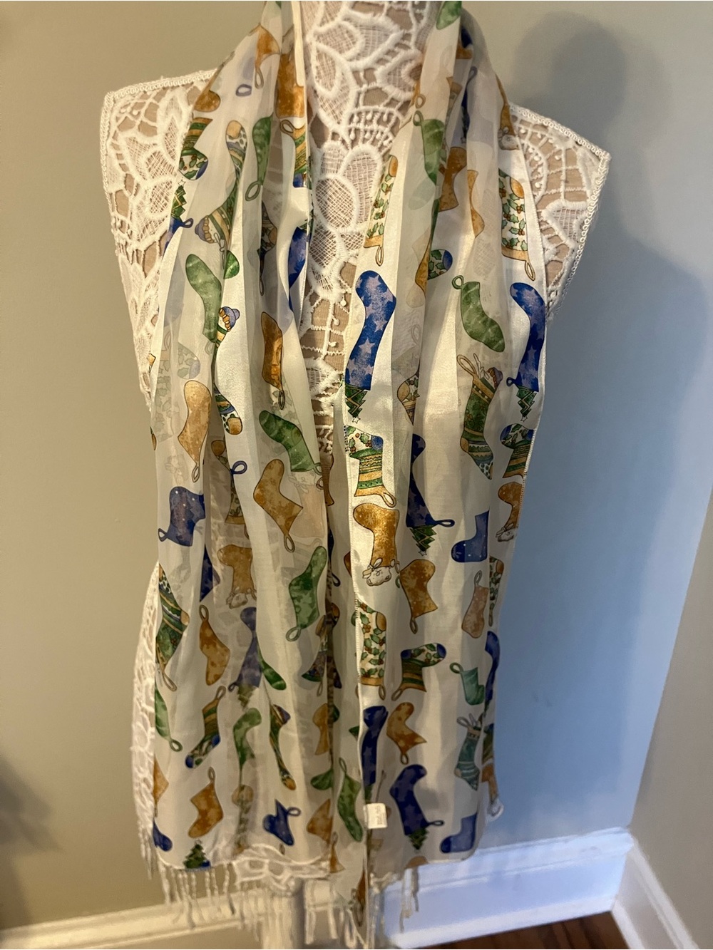 Lightweight Sheer Scarf with Colorful Boot Print